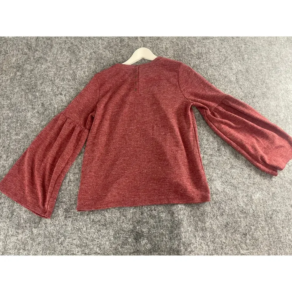 Lucky Brand Sweater Women Large Red Bell Sleeve Pullover Sweatshirt A9